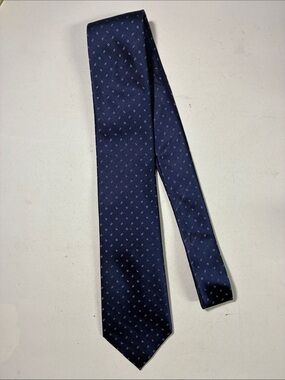 Calvin Klein Navy Blue Silk Tie with Small Pink Dot Pattern